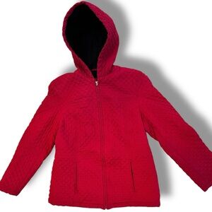 VTG Esprit Sz L Jacket Coat Quilted Red Pockets Long Sleeve Lined Zip Up
